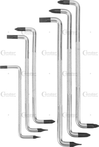 Sarokcsavarhúzó készlet, 6db, PH1, 2 / PZ2 / egyenes 4, 5, 6.5 mm