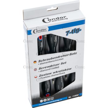   Csavarhúzó készlet, gyémánt bevonatú, 7 db, hornyolt + kereszt + PZ