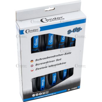 Csavarhúzó készlet, 9 db, lapos + kereszt + PZ