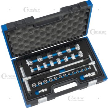   3-utas T-fogantyús dugókulcs készlet, 31 db, 1/4+3/8", hatszög 4-24 mm 