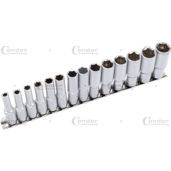   Dugókulcs készlet, 14 db, 3/8", hosszított, hatlapú 6-19 mm