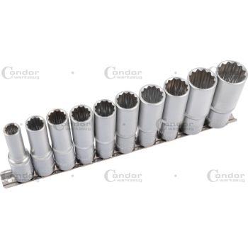   Dugókulcs készlet, 10 db, 1/2" hosszított, 12 szögű 10-24 mm