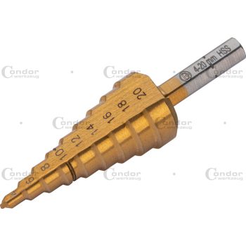   Lépcsős fúrófej, sorjázóval, HSS, titán-nitridált, 4-20 mm