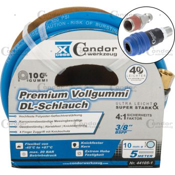  DL tömlő ø10mm x 5m, csúcsminőségű tömör gumi, 2 fokozatú csatlakozó, ultra könnyű