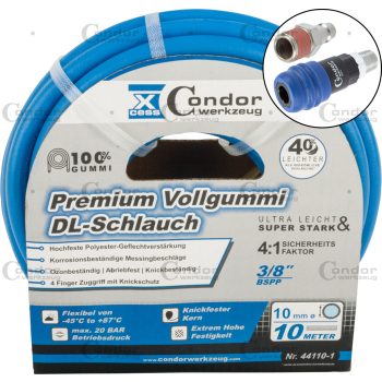   DL tömlő ø10mm x 10m, csúcsminőségű tömör gumi, 2 fokozatú csatlakozó