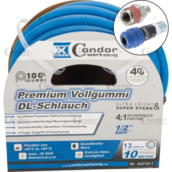   DL tömlő ø13mm x 10m, csúcsminőségű tömörgumi, 2 fokozatú csatlakozó, ultra könnyű