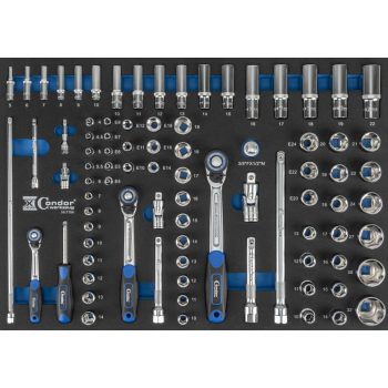Dugókulcs klt 85db-os 1/4-3/8-1/2" szivacsbetétben