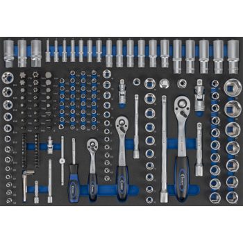   Dugókulcs klt tálcás 3/3, 171 db, 1/4+3/8+1/2", hatszög 4-32 mm