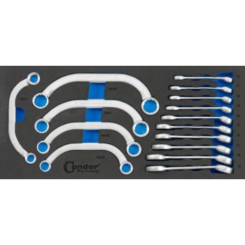   C-kulcs készlet+rövid csillag-villáskulcs készlet 1/3-os habszivacs fiókbetétben