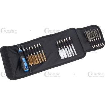   Tisztító kefe készlet, 20 db, acél/nylon/sárgaréz díszítőelemek, ø 8-19 mm