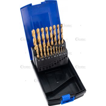 Csigafúró készlet, HSS titán nitridált, 19 db, 1-10 mm