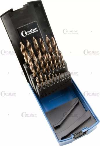 Csigafúró készlet, lépcsős hegyű, HSS-E kobalt 5%, 25 részes, 1-13 mm