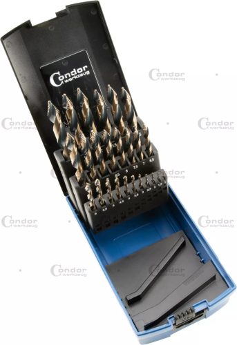 Csigafúró készlet, lépcsős hegyű, HSS-G fekete oxid, 25 darabos, 1-13 mm