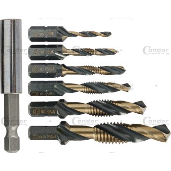 Kombinált menetfúró készlet, HSS-G, 7 db, M3-M10