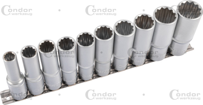 Dugókulcs készlet, 10 db, 1/2" hosszított, 12 szögű 10-24 mm
