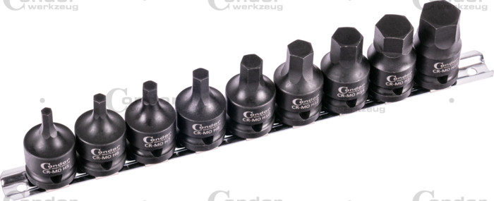 Gépi imbuszkészlet, extra rövid, 9 darab, 1/2", 5-19 mm